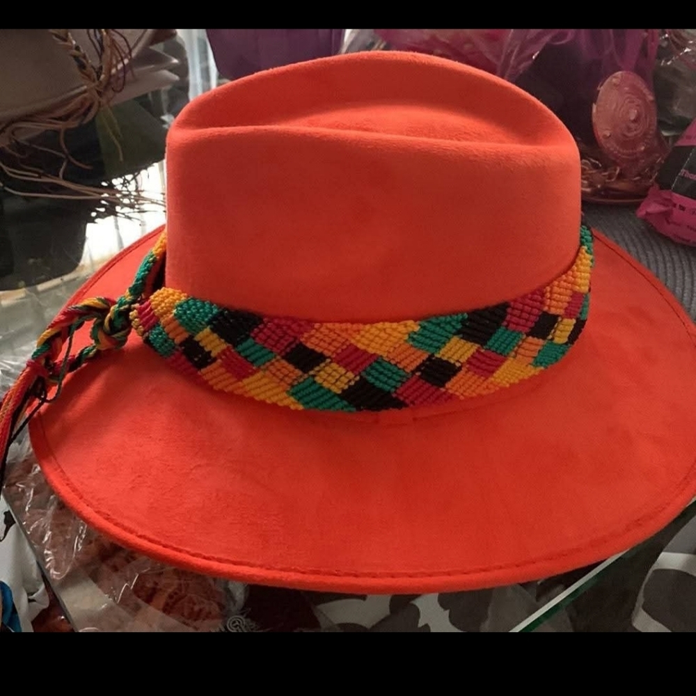 Mexico Vibrant Orange Hat with Multicolor Band